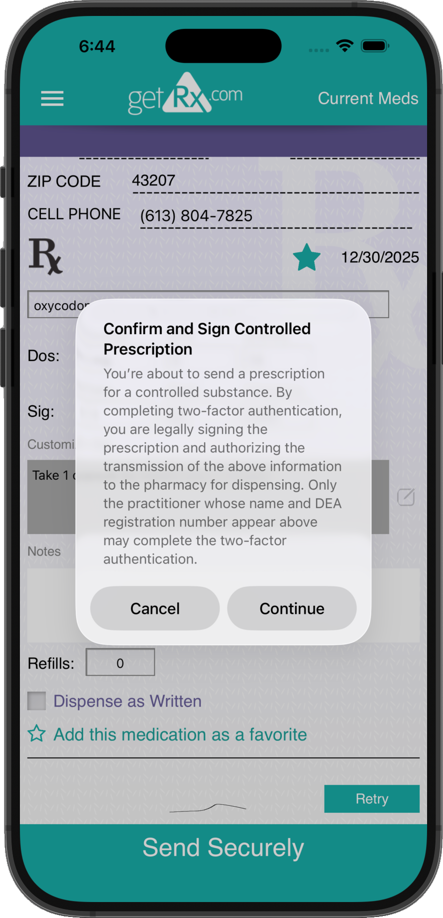 Confirm and sign controlled-substance prescription
